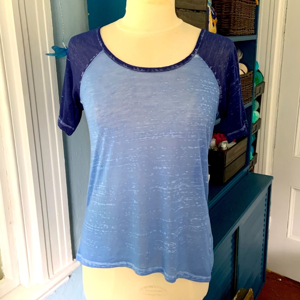 Blue, sheer baseball style tee shirt